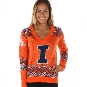 Illinois Fighting Illini Holiday Knit Sweater Orange V-Neck Size Medium